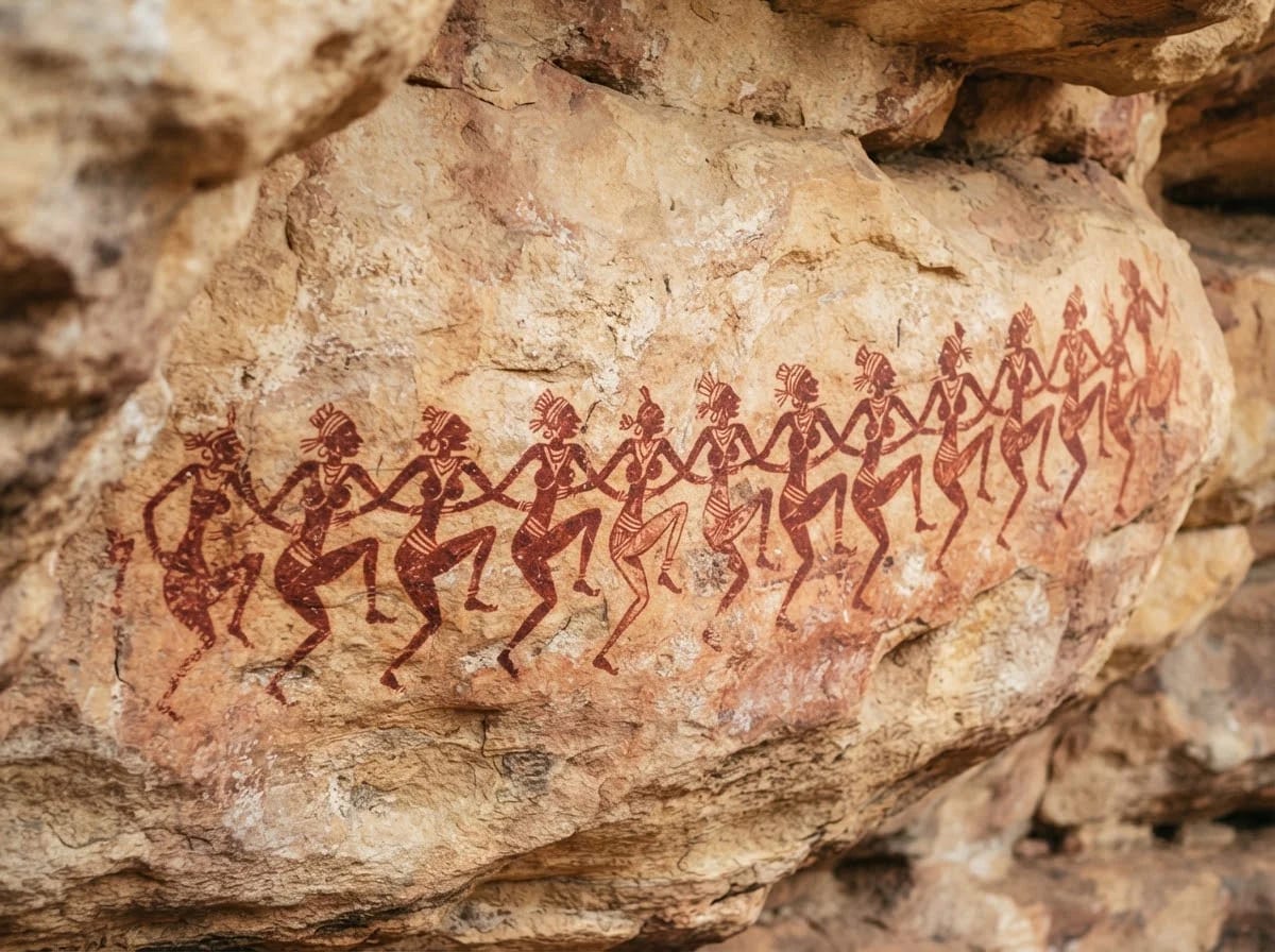 Bhimbetka cave painting of dancing figures