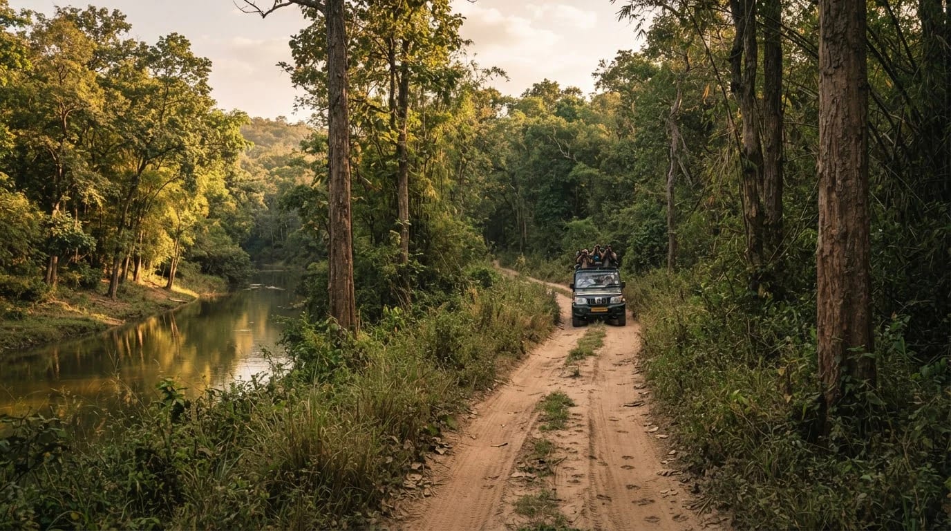Jhiri gate Ratapani: safari track through teak and bamboo