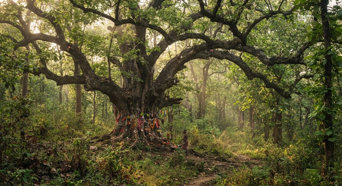 Mahua tree in teak woodland, Ratapani Wildlife Sanctuary
