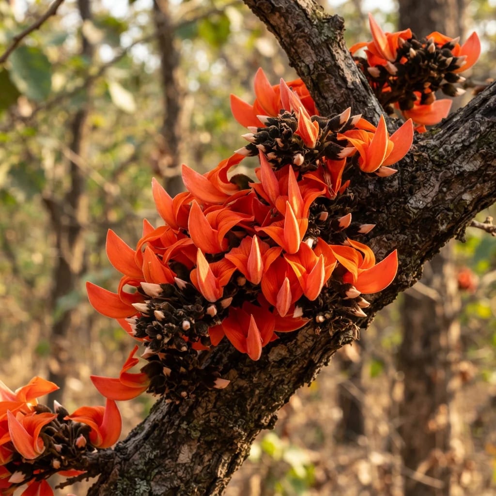 Palash (flame of the forest) flowers in Ratapani in spring