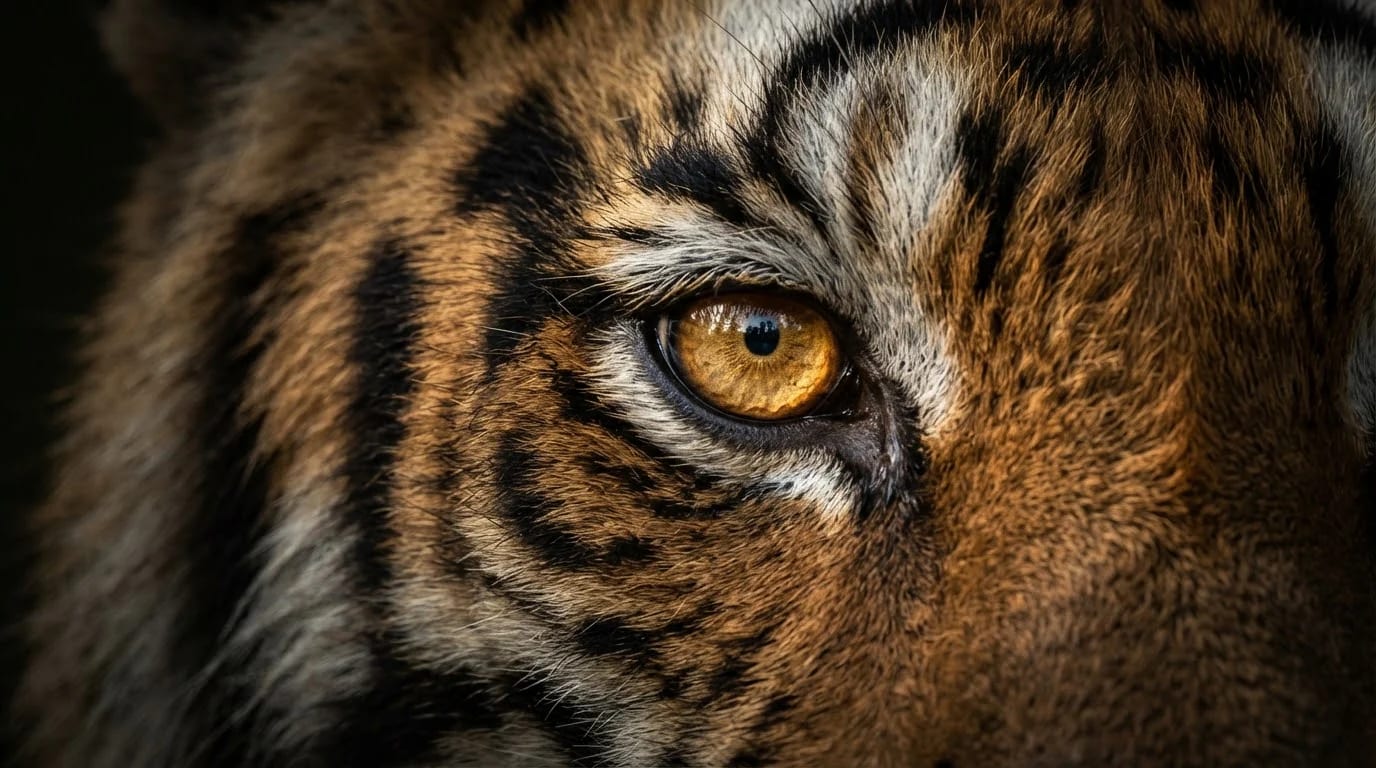 Close-up of a Bengal tiger eye, Ratapani tiger safari