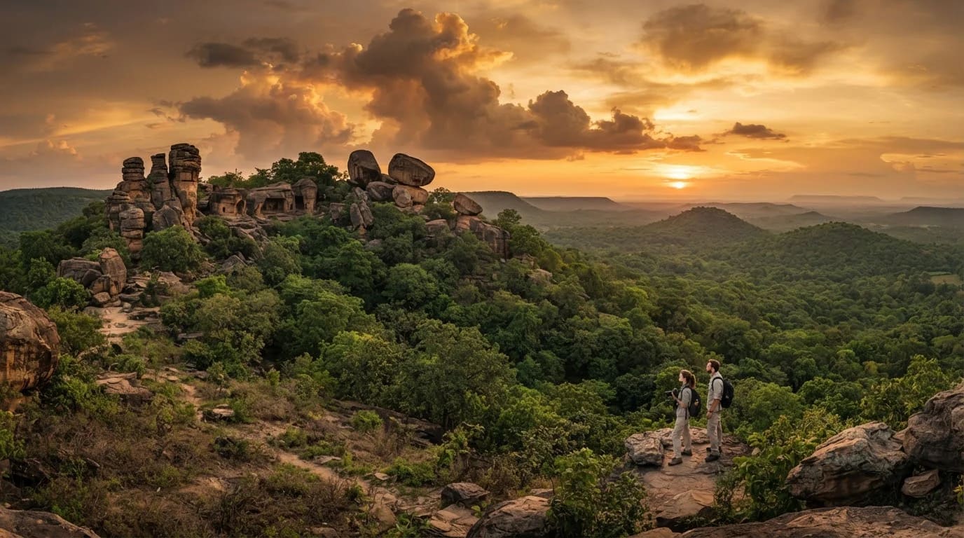 Bhimbetka sandstone towers at sunset, places to visit in Ratapani