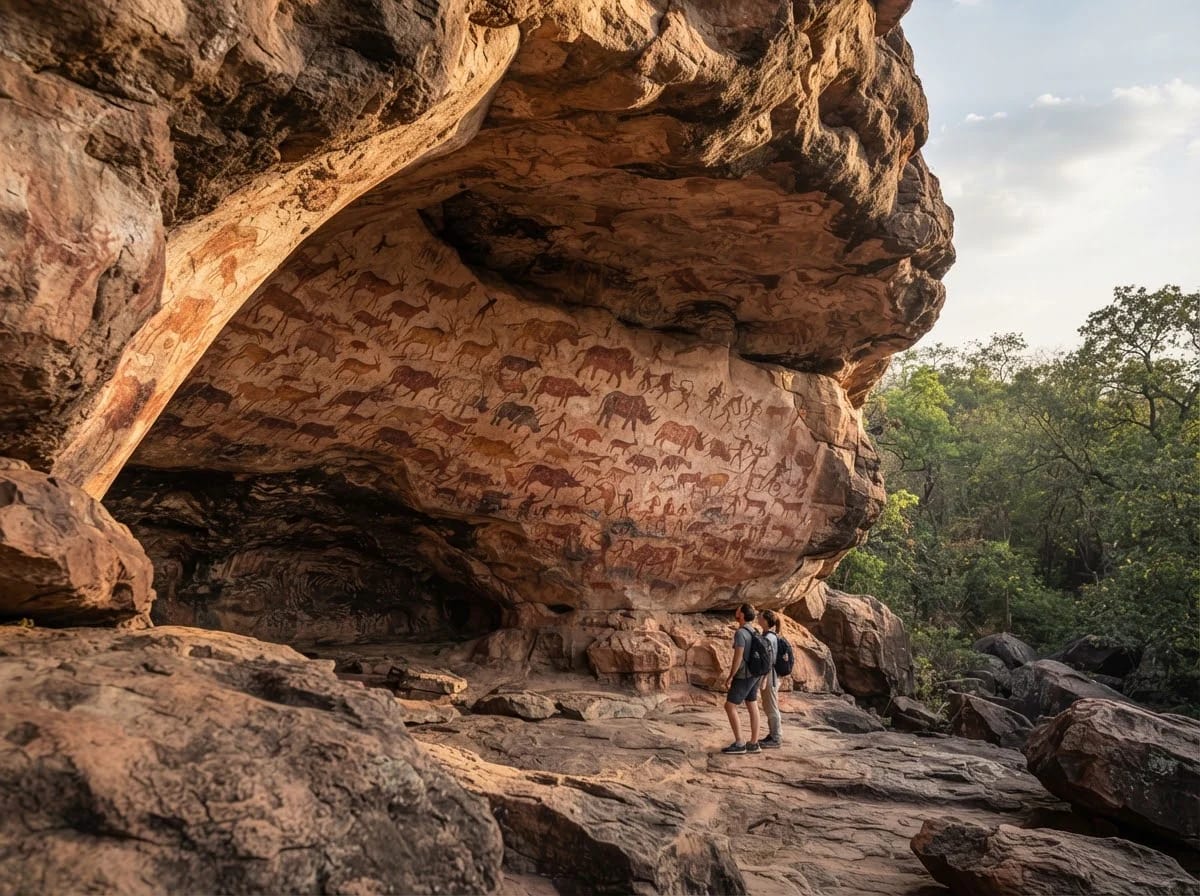 Zoo Rock at Bhimbetka caves with painted animals