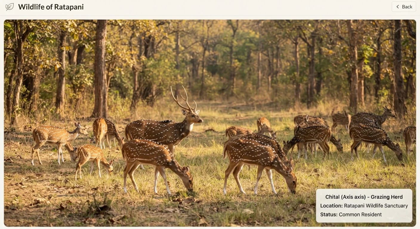 Chital herd in a Ratapani forest clearing