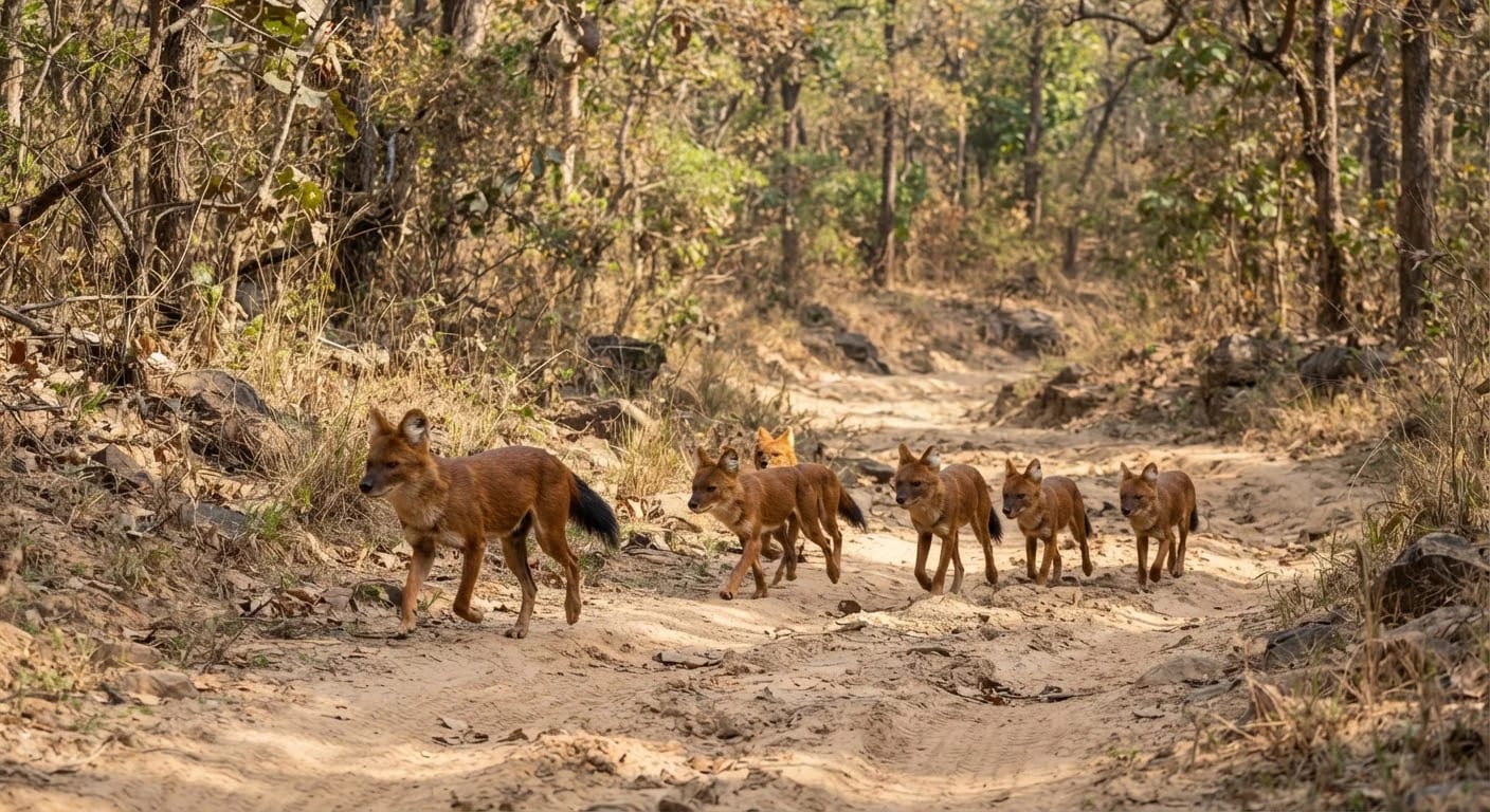 Dhole (wild dog) pack in Ratapani forest