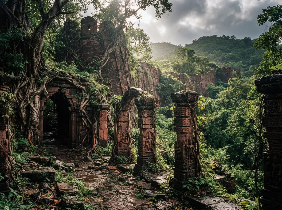Ginnorgarh Fort style ruins in the Ratapani forest