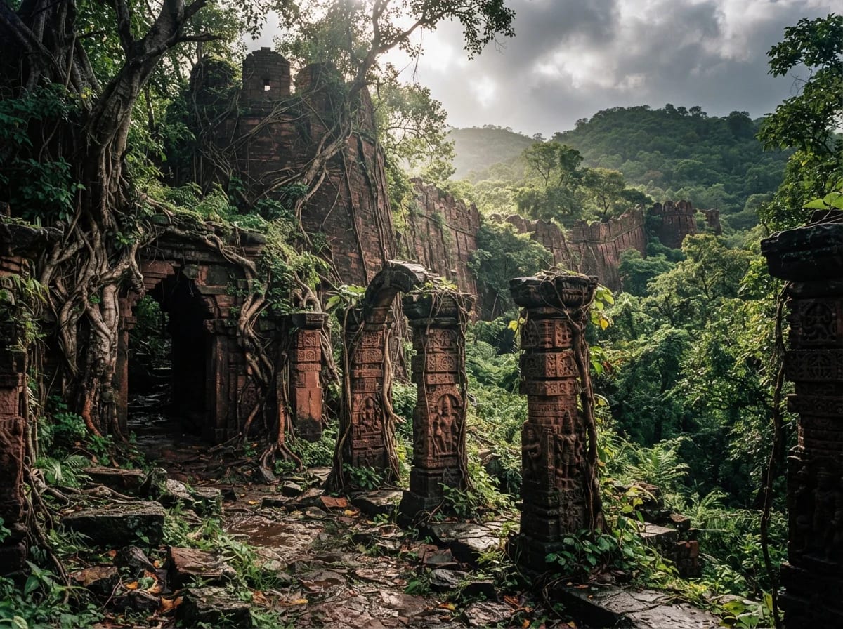 Ginnorgarh Fort style ruins in the Ratapani forest