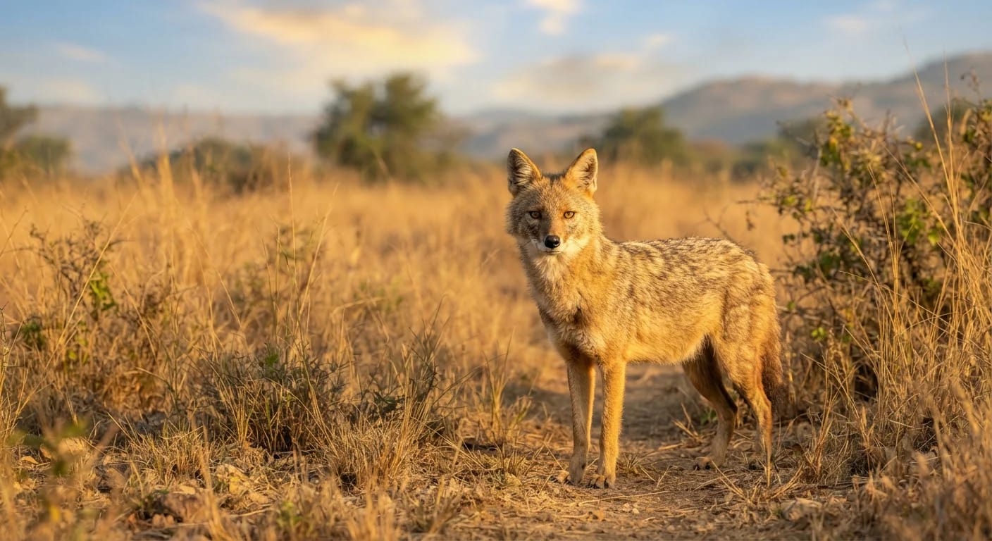 Golden jackal in Ratapani grassland