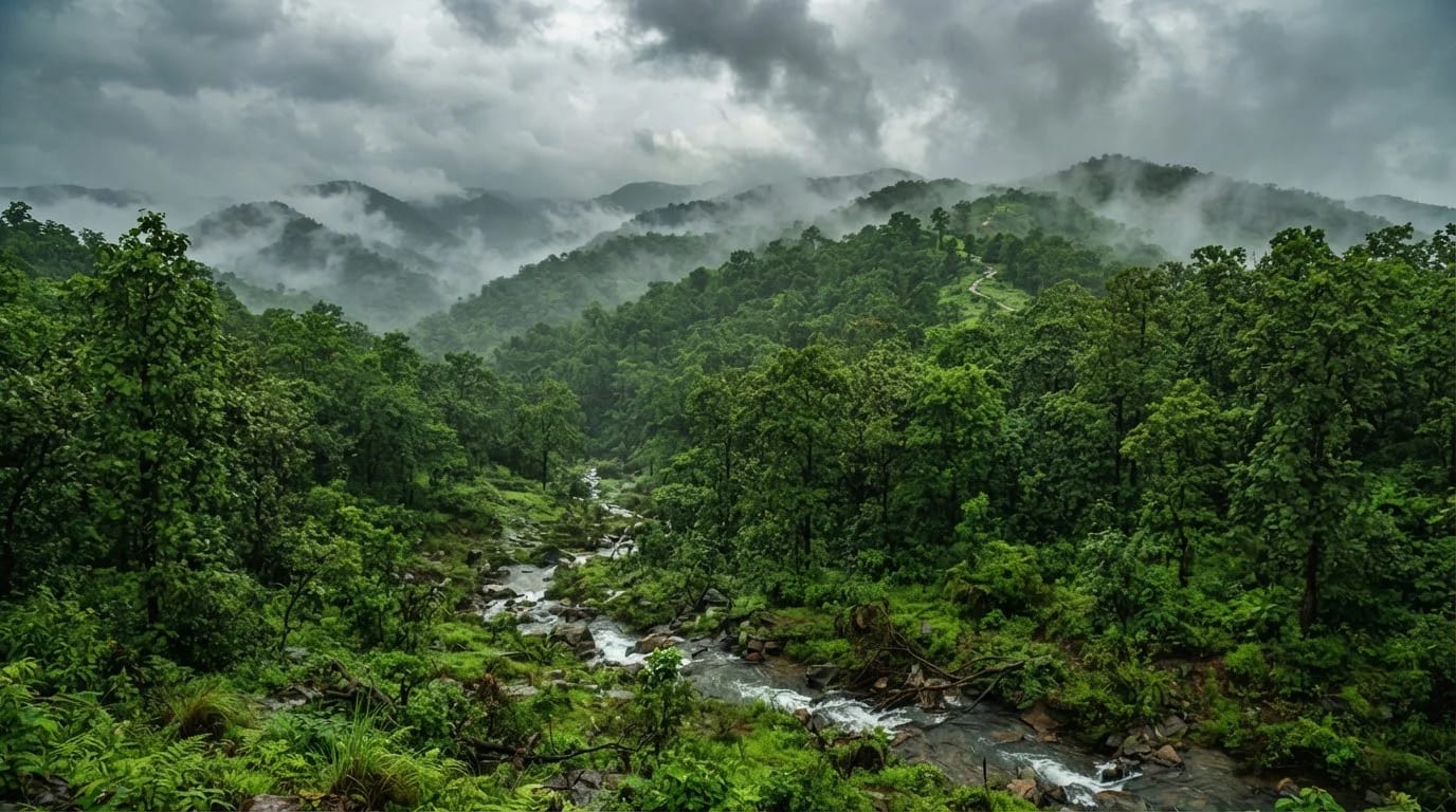 Ratapani hills in the monsoon