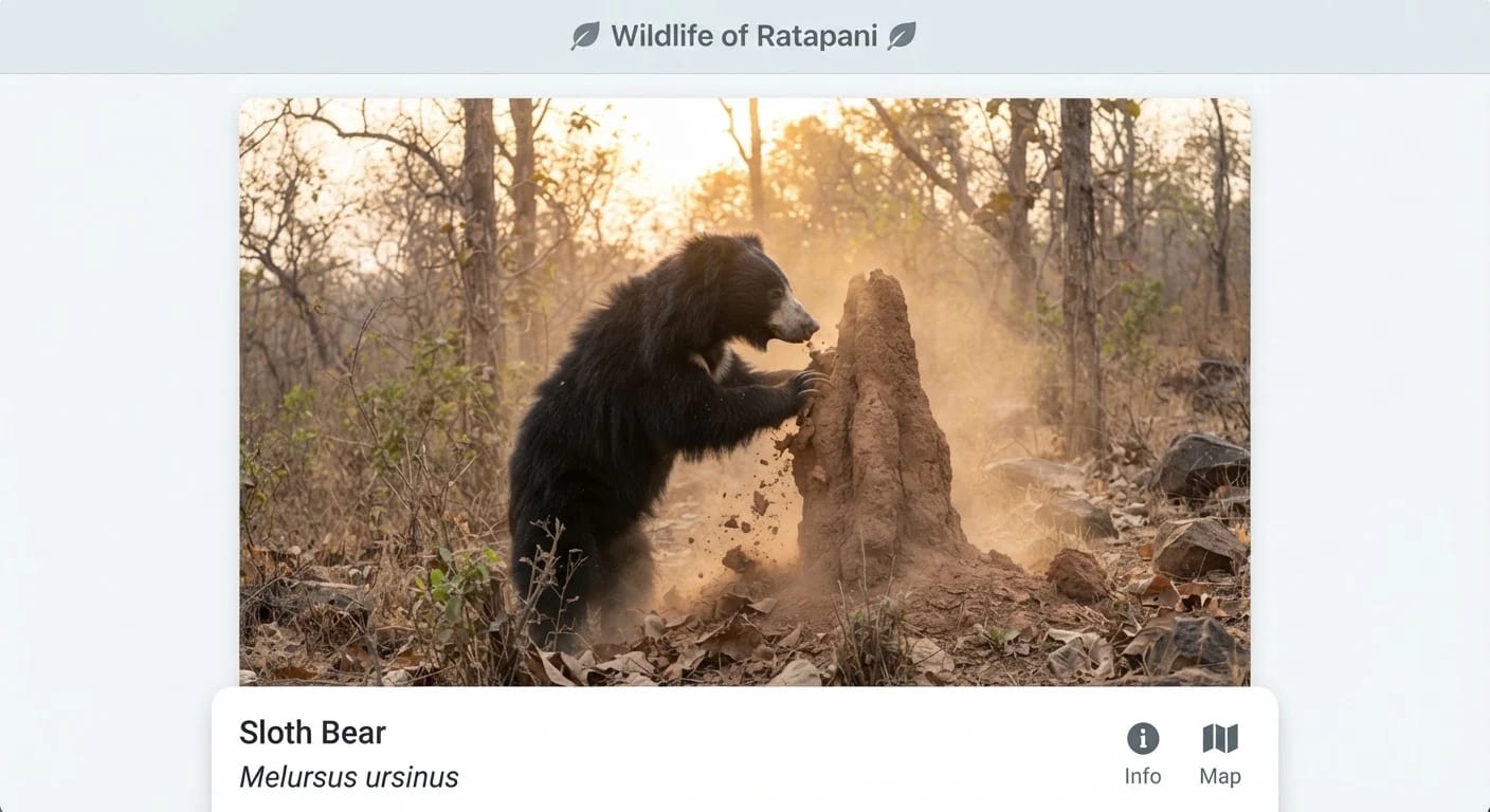 Sloth bear at a termite mound in Ratapani